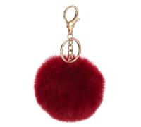 QUARKZMAN Pom Pom Schlüsselanhänger, 8cm Kunstpelz Puff Ball Schlüsselanhänger, Weicher Niedlicher Plüsch Flauschiger Ball Schlüsselring für Damen Geldbörsen Rucksäcke (Weinrot)