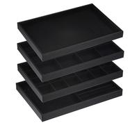 QUARKZMAN Schmucktablett, 4er Pack - Stapelbares Schmuckdisplay mit Deckel, Samt Schmuckorganizer, Aufbewahrungsbox für Ringe, Ohrringe, Halsketten, Armbänder (Schwarz)