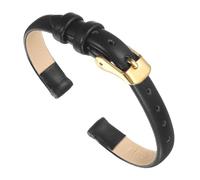 QUARKZMAN Schwarzes Echtes Lederband 8mm Breite Flach Dünnes Elegantes Leder Armband Mit Goldfarbener Schnalle Für Männer Und Frauen