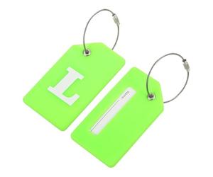 QUARKZMAN Silikon Gepäckanhänger 3,6"x2" Kofferanhänger flugreise Koffer Adressanhänger ID Etikett Kofferetiketten für Reisekoffer Tasche Initialbuchstabe L, Grün, Packung mit 2