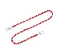 QUARKZMAN Taschenkette Geldbörse Kettenriemen, 60cm Kurz Taschenriemen Handtaschenketten Geldbörsengurte mit Metallschnallen für Handtasche Geldbörse Ersatzriemen(Roter Riemen + Silberkette)