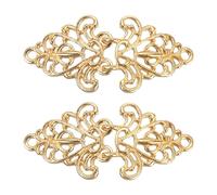 QUARKZMAN Umhangverschluss, 2 Paar zum Annähen geeignete Haken und Ösen, Vintage Blumen Umhangverschlüsse für Pullover, Schal, Cardigan (Gold)