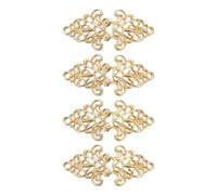 QUARKZMAN Umhangverschluss, 4 Paar zum Annähen geeignete Haken und Ösen, Vintage Blumen Umhangverschlüsse für Pullover, Schal, Cardigan, Schnallen (Gold)