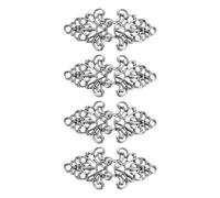 QUARKZMAN Umhangverschluss, 4 Paar zum Annähen geeignete Haken und Ösen, Vintage Blumen Umhangverschlüsse für Pullover, Schal, Cardigan, Schnallen (Silber)