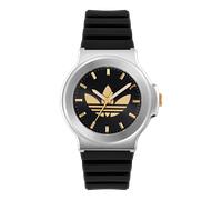 Quarzuhr ADIDAS ORIGINALS "EXPRESSION THREE", schwarz, schwarz, Armbanduhren, Damen, Quarzuhr, Armbanduhr, Herrenuhr, Damenuhr, Silikonarmband, Leuchtzeiger (96229105-0) schwarz, schwarz