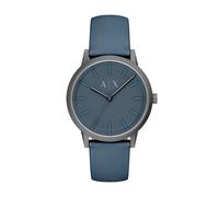 Quarzuhr ARMANI EXCHANGE, blau, grau, Armbanduhren, Herren, Quarzuhr, Armbanduhr, Herrenuhr, Lederarmband, analog (43549349-0) blau, grau