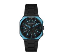 Quarzuhr ARMANI EXCHANGE, blau (schwarz, schwarz, blau, schwarz), Armbanduhren, Herren, schwarz, blau, Quarzuhr, Armbanduhr, analog, Tag, Dualzeit (49517706-0) schwarz, schwarz, blau, schwarz