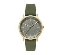 Quarzuhr ARMANI EXCHANGE, khaki, goldfarben, Armbanduhren, Herren, Quarzuhr, Armbanduhr, Herrenuhr, Lederarmband, analog, Tag (27494704-0) khaki, goldfarben