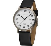 Atrium Herren-Armbanduhr Titan Analog Quarz mit Datum Anzeige und Leder Armband Schwarz A40-10