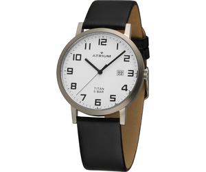 Quarzuhr ATRIUM, schwarz (schwarz, weiß), Armbanduhren, Herren, Quarzuhr, Armbanduhr, Herrenuhr, Lederarmband, analog (70899509-0) schwarz, weiß