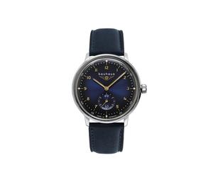 Quarzuhr BAUHAUS, blau (dunkelblau), Armbanduhren, Damen, Quarzuhr, Armbanduhr, Damenuhr, Datum, Leuchtzeiger, Lederband, Made in Germany (91231911-0) dunkelblau