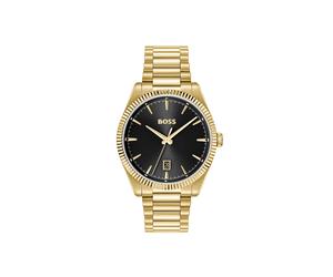 Quarzuhr BOSS "CHESWICK", goldfarben, schwarz, Armbanduhren, Herren, Quarzuhr, Armbanduhr, Herrenuhr, Edelstahlarmband, analog, Tag (39643440-0) goldfarben, schwarz