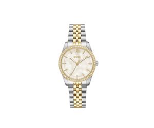 Quarzuhr BOSS "GRACEFUL", gold (silberfarben, goldfarben, weiß), Armbanduhren, Damen, silberfarben-goldfarben, Quarzuhr, Armbanduhr, Damenuhr, Edelstahlarmband, analog, Glaskristalle (18259450-0) silb