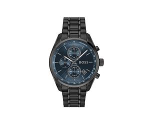 Quarzuhr BOSS "GRAND PRIX 44", schwarz, dunkelblau, Armbanduhren, Herren, Quarzuhr, Quarzuhr, Armbanduhr, Herrenuhr, Edelstahlarmband, analog, Tag (12935757-0) schwarz, dunkelblau
