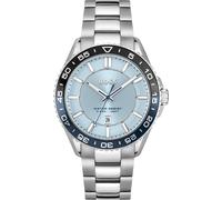 Quarzuhr BOSS "RUNNER 3H", silber (silberfarben, hellblau), Armbanduhren, Damen, Quarzuhr, Armbanduhr, Herrenuhr, Edelstahlarmband, analog, Tag (38403453-0) silberfarben, hellblau