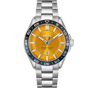 Quarzuhr BOSS "RUNNER 3H", silber (silberfarben, orange), Armbanduhren, Damen, Quarzuhr, Armbanduhr, Herrenuhr, Edelstahlarmband, analog, Tag (45240559-0) silberfarben, orange