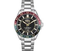 Quarzuhr BOSS "RUNNER 3H", silber (silberfarben, schwarz), Armbanduhren, Herren, Quarzuhr, Armbanduhr, Herrenuhr, Edelstahlarmband, analog, Tag (12953562-0) silberfarben, schwarz