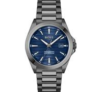 Quarzuhr BOSS "STRIKE", grau (grau, dunkelblau), Armbanduhren, Damen, Quarzuhr, Armbanduhr, Damenuhr, Herrenuhr, Edelstahlarmband, analog, Tag (91531642-0) grau, dunkelblau