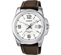 Quarzuhr, braun (dunkelbraun, weiß), CASIO TIMELESS COLLECTION, Armbanduhren, Herren, Quarzuhr, Armbanduhr, Herrenuhr, analog, Datum, Lederarmband (82016423-0) dunkelbraun, weiß