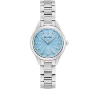 Quarzuhr BULOVA, silber (silberfarben, hellblau), Armbanduhren, Damen, Quarzuhr, Armbanduhr, Damenuhr, Edelstahlarmband, mit Diamanten (87722015-0)