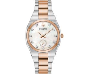 Quarzuhr BULOVA, silber (silberfarben, roségoldfarben), Armbanduhren, Damen, Quarzuhr, Armbanduhr, Damenuhr, Perlmuttzifferblatt, Diamant, Edelstahlarmband (81289358-0)