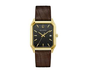 Quarzuhr BULOVA "Sutton", braun (braun, goldfarben, schwarz), Armbanduhren, Herren, goldfarben, Quarzuhr, Armbanduhr, Damenuhr, Herrenuhr, Lederarmband, analog, Big Date (33293404-0) braun, goldfarben