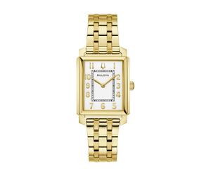 Quarzuhr BULOVA "Sutton", goldfarben, weiß, Armbanduhren, Damen, Quarzuhr, Armbanduhr, Damenuhr, Edelstahlarmband, analog (23500945-0) goldfarben, weiß