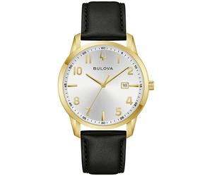 Quarzuhr BULOVA "Sutton", schwarz, goldfarben, Armbanduhren, Herren, Quarzuhr, Armbanduhr, Damenuhr, Herrenuhr, Lederarmband, analog, Datum (18163958-0) schwarz, goldfarben