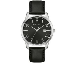 Quarzuhr BULOVA "Sutton", schwarz, silberfarben, Armbanduhren, Herren, Quarzuhr, Armbanduhr, Damenuhr, Herrenuhr, Lederarmband, analog, Datum (64898725-0) schwarz, silberfarben