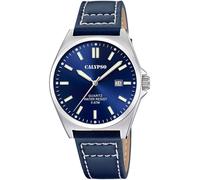 Quarzuhr CALYPSO WATCHES "Basic", blau, Armbanduhren, Herren, Quarzuhr, Armbanduhr, Herrenuhr, Lederarmband, analog, Tag (97668057-0) blau