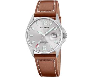 Quarzuhr CALYPSO WATCHES "Basic", braun, Armbanduhren, Herren, Quarzuhr, Armbanduhr, Herrenuhr, Lederarmband, analog, Tag (81496540-0) braun
