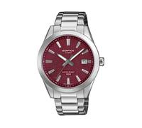 Quarzuhr CASIO EDIFICE, rot (edelstahlfarben, weinrot), Armbanduhren, Herren, Quarzuhr, Armbanduhr, Herrenuhr, Edelstahlarmband, analog, Tag, Neo-Display (59084457-0) edelstahlfarben, weinrot