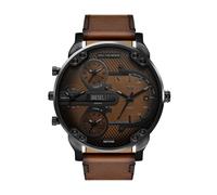 Quarzuhr DIESEL "MR. DADDY SLIM", schwarz (braun, schwarz), Armbanduhren, Herren, Quarzuhr, Armbanduhr, Herrenuhr, Lederarmband, analog, Tag, mehrere Zeitzonen (27293108-0) braun, schwarz