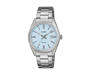 Quarzuhr, edelstahlfarben, hellblau, CASIO TIMELESS COLLECTION, Armbanduhren, Herren, Quarzuhr, Armbanduhr, Damenuhr, Herrenuhr, Edelstahlarmband, analog, Tag (29807629-0) edelstahlfarben, hellblau
