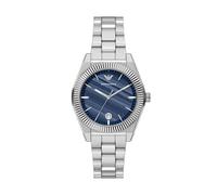 Quarzuhr EMPORIO ARMANI, blau (edelstahlfarben, blau), Armbanduhren, Herren, Quarzuhr, Armbanduhr, Damenuhr, Herrenuhr, Edelstahlarmband, analog, Tag, Achat (25404733-0) edelstahlfarben, blau