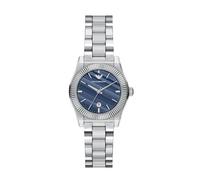 Quarzuhr EMPORIO ARMANI, blau (edelstahlfarben, dunkelblau), Armbanduhren, Damen, Quarzuhr, Armbanduhr, Damenuhr, Edelstahlarmband, analog, Tag, Achat (76329147-0) edelstahlfarben, dunkelblau