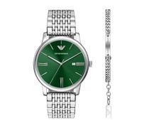 Quarzuhr EMPORIO ARMANI, edelstahlfarben, grün, Armbanduhren, Damen, Quarzuhr, Armbanduhr, Herrenuhr, Edelstahlarmband, Ideal auch als Geschenk (35689550-0) edelstahlfarben, grün