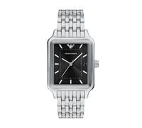 Quarzuhr EMPORIO ARMANI, edelstahlfarben, schwarz, Armbanduhren, Herren, Quarzuhr, Armbanduhr, Damenuhr, Herrenuhr, Edelstahlarmband, analog, Tag (65156412-0) edelstahlfarben, schwarz