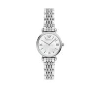 Quarzuhr EMPORIO ARMANI, edelstahlfarben, weiß, Armbanduhren, Damen, Quarzuhr, Armbanduhr, Damenuhr, Edelstahlarmband, analog (26142435-0) edelstahlfarben, weiß