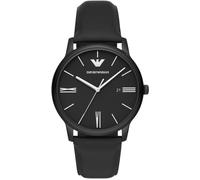 Quarzuhr EMPORIO ARMANI, schwarz (schwarz, schwarz), Armbanduhren, Herren, Quarzuhr, Armbanduhr, Herrenuhr, Datum, analog, Lederarmband (27800825-0) schwarz, schwarz