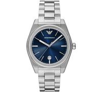 Quarzuhr EMPORIO ARMANI, silber (silberfarben, dunkelblau), Armbanduhren, Kinder, Quarzuhr, Armbanduhr, Herrenuhr, Edelstahlarmband, analog, Tag (65914528-0) silberfarben, dunkelblau