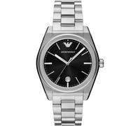 Quarzuhr EMPORIO ARMANI, silber (silberfarben, schwarz), Armbanduhren, Damen, Quarzuhr, Armbanduhr, Herrenuhr, Edelstahlarmband, analog, Tag (62829115-0) silberfarben, schwarz