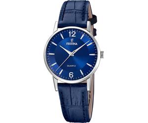 Quarzuhr FESTINA, blau, Armbanduhren, Damen, Quarzuhr, Armbanduhr, Damenuhr, Lederarmband, analog (62472408-0) blau