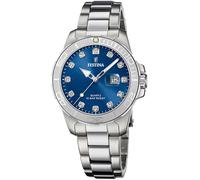 Quarzuhr FESTINA "Boyfriend Collection", silber (silberfarben, blau), Armbanduhren, Damen, Quarzuhr, Armbanduhr, Damenuhr, Edelstahlarmband, bis 10 bar wasserdicht, Datum (58652535-0)