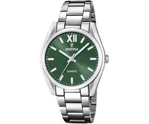 Quarzuhr FESTINA "Boyfriend Collection", silber (silberfarben, dunkelgrün), Armbanduhren, Damen, Quarzuhr, Armbanduhr, Damenuhr, Edelstahlarmband (56113317-0) silberfarben, dunkelgrün