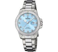 Quarzuhr FESTINA "Boyfriend Collection", silber (silberfarben, hellblau), Armbanduhren, Damen, Quarzuhr, Armbanduhr, Damenuhr, Edelstahlarmband, bis 10 bar wasserdicht, Datum (54945100-0) silberfarben