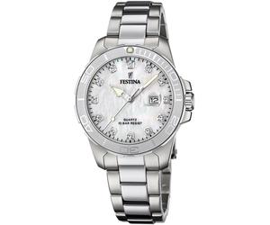 Quarzuhr FESTINA "Boyfriend Collection", silber (silberfarben, perlmuttfarben), Armbanduhren, Damen, Quarzuhr, Armbanduhr, Damenuhr, Edelstahlarmband, bis 10 bar wasserdicht, Datum (51728017-0) silber
