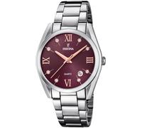 Quarzuhr FESTINA "Boyfriend Collection", silber (silberfarben, weinrot), Armbanduhren, Damen, Quarzuhr, Armbanduhr, Damenuhr, Edelstahlarmband, Datum (71951524-0)