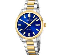 Quarzuhr FESTINA "Classic Steel", blau (silbergoldfarben, blau), Armbanduhren, Herren, Quarzuhr, Armbanduhr, Herrenuhr, Edelstahlarmband, analog, Tag (74096939-0) silbergoldfarben, blau