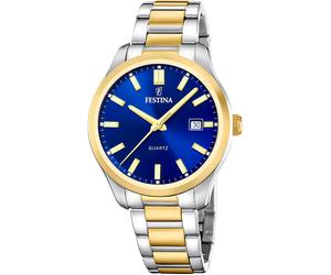 Quarzuhr FESTINA "Classic Steel", silbergoldfarben, blau, Armbanduhren, Herren, Quarzuhr, Armbanduhr, Herrenuhr, Edelstahlarmband, analog, Tag (74096939-0) silbergoldfarben, blau